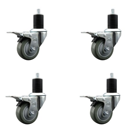 Service Caster 3'' Gray Poly Swivel 1-3/4'' Expanding Stem Caster Set Total Lock Brake, 4PK SCC-EXTTL20S314-PPUB-134-4